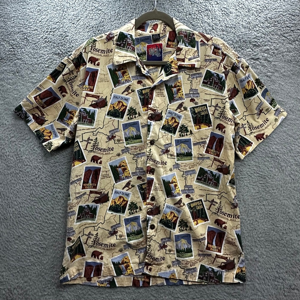 Dem Crazy Mens Medium Yosemite National Park Map Print Shirt Short Sleeve Cotton